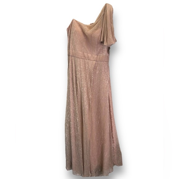 Betsy & Adam One Shoulder Metallic Dress in Pink Size 12 Gown NEW Maxi - Picture 1 of 13